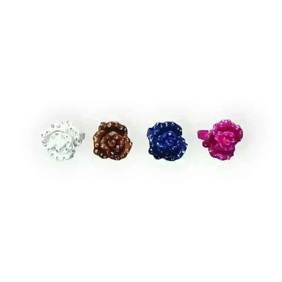 Unbranded Jewelry - Flowers Enamel & Rhinestones Adjustable Rings Floral Fashion Jewelry (Lot of 4)